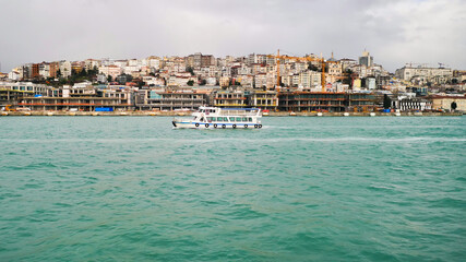 View of Bosphorus Strait in Istanbul, Turkey. Bosphorus strait separates the European part from the Asian part of Istanbul.
