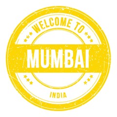 WELCOME TO MUMBAI - INDIA, words written on yellow stamp