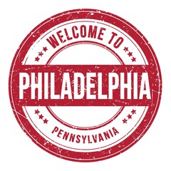 WELCOME TO PHILADELPHIA - PENNSYLVANIA, words written on red stamp