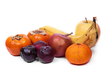 Set of different rotten fruits