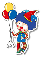 Sticker template with happy clown cartoon character isolated