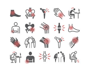 Joint pain. Icons set. Vector signs for web graphics.