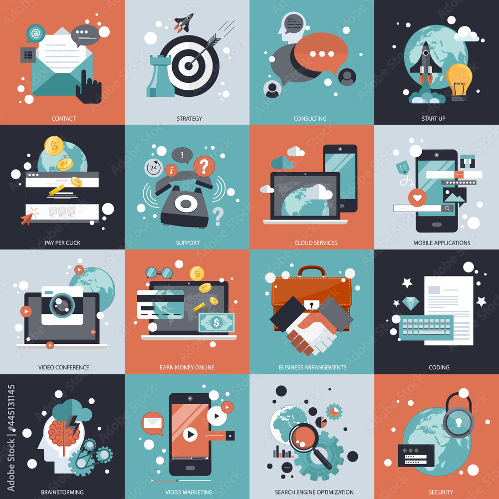 Wall mural business and technology icon set for websites and mobile applications. flat vector illustration