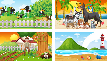 Fototapeta premium Four different nature horizontal scene