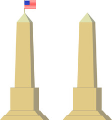 Obelisk. White stone monument. Historical monument. Victory symbol. Flag.