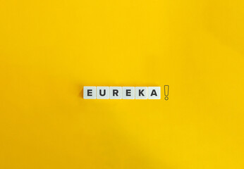 Eureka banner and concept. Block letters on bright orange background. Minimal aesthetics.