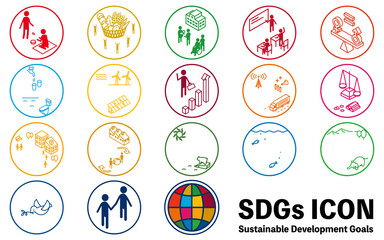 SDGs、17目標のピクトグラムアイコン、丸型
