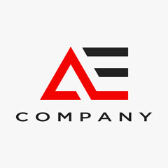 AE initial letter design vector logo, pyramid style black and red color combination