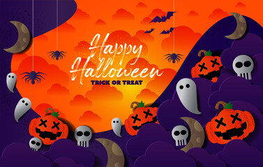 happy halloween festival banner background, jack o lantern, horror spooky night party, tric or treat