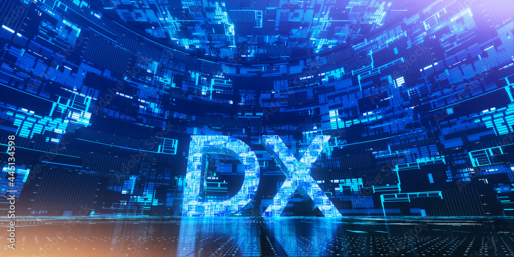 Fototapete 立体的なdxの3dレンダリンググラフィックス / デジタルトランスフォーメーション・itとビッグデータ・未来志向のイノベーションのコンセプトイメージ