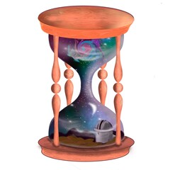 Stars pass through the hourglass, metaphor of time and space, universe and time concept 