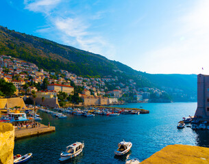 Fototapeta na wymiar Dubrovnik landscape with sea and boats.