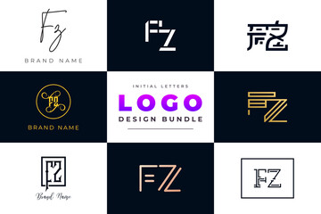 Set of collection Initial Letters FZ Logo Design.