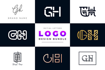 Set of collection Initial Letters GH Logo Design.