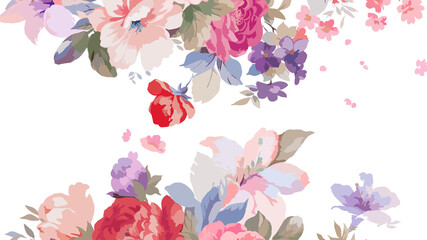 Beautiful watercolor roses and peony flowers