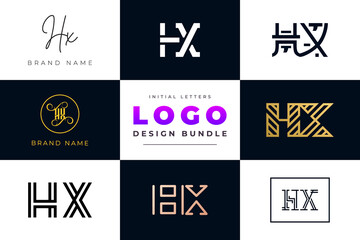 Set of collection Initial Letters HX Logo Design.