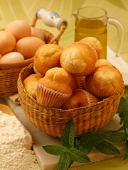 Muffins and ingredients.