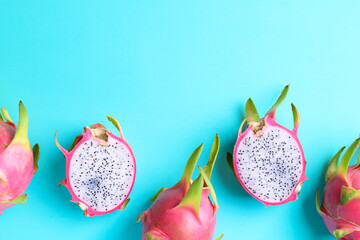 Dragon fruit or pitaya on color background with copy space, Tropical fruit