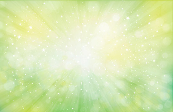 Vector green, sparkling background with rays, lights and stars. Green abstract background.