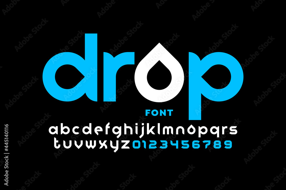 Fototapete drops style font design, lowercase alphabet letters and numbers vector illustration
