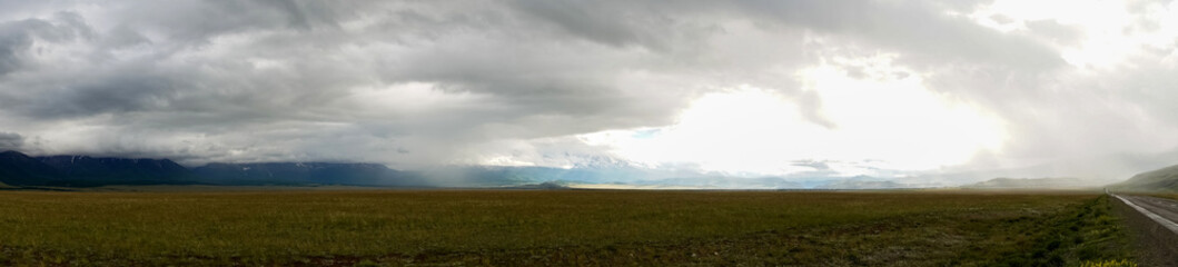 road, mountains, clouds and sky