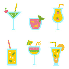 Collection of cute and colorful cocktails for summer party.