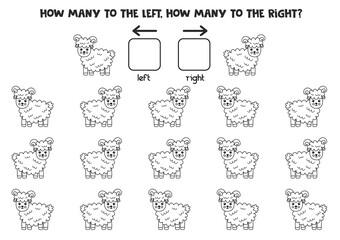 Left or right with black and white farm ram. Logical worksheet for preschoolers.