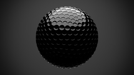 Black golf ball isolated on gray background.
3d illustration for background.

