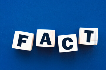 Obraz premium FACT word made with wooden blocks isolated on blue background