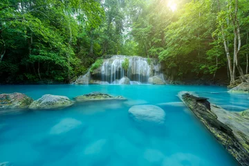 Fotobehang Mooie waterval in diep bos in Thailand. © yotrakbutda