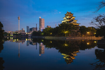 Main keep and moat of Hiroshima Castle, aka Carp Castle, in Hiroshima, Japan