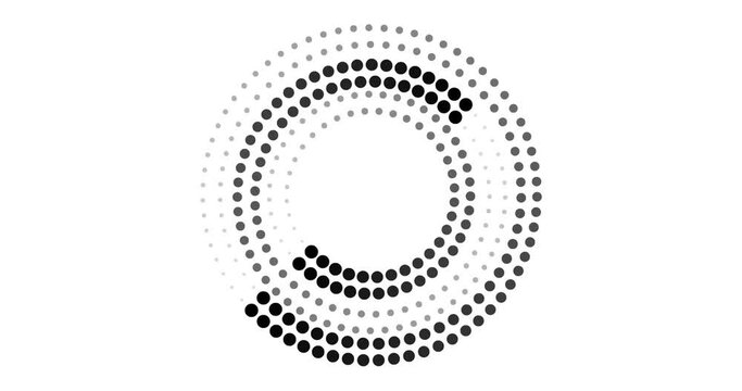 halftone dotted circle rotating. abstract dot round half tone spinning elements