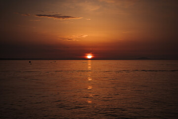 Sunrise on the medditerranean sea Valras France. Beautiful orange sky