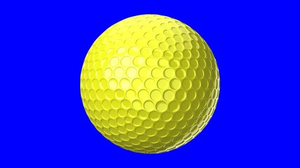 Obraz na płótnie Canvas Yellow golf ball isolated on blue chroma key background. 3d illustration for background.