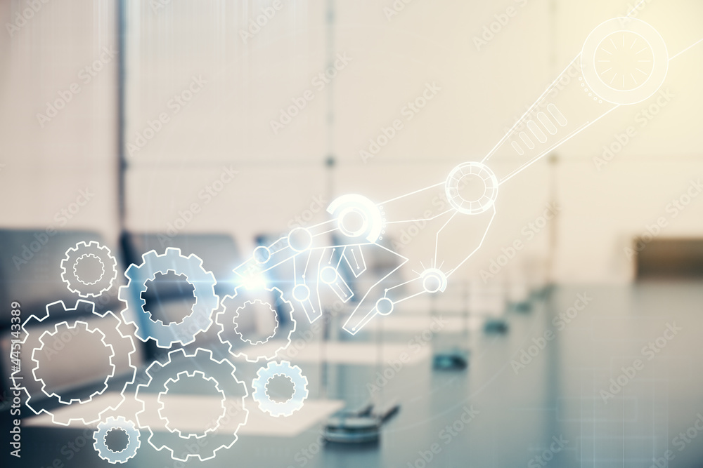 Aufkleber abstract virtual robotics technology sketch on a modern boardroom background, future technology and 