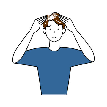 man checking hair, brown hair, blue shirt clip art preview