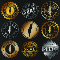 Naklejka premium Israel Business Metal Stamps. Gold Made In Product Seal. National Logo Icon. Symbol Design Insignia Country.