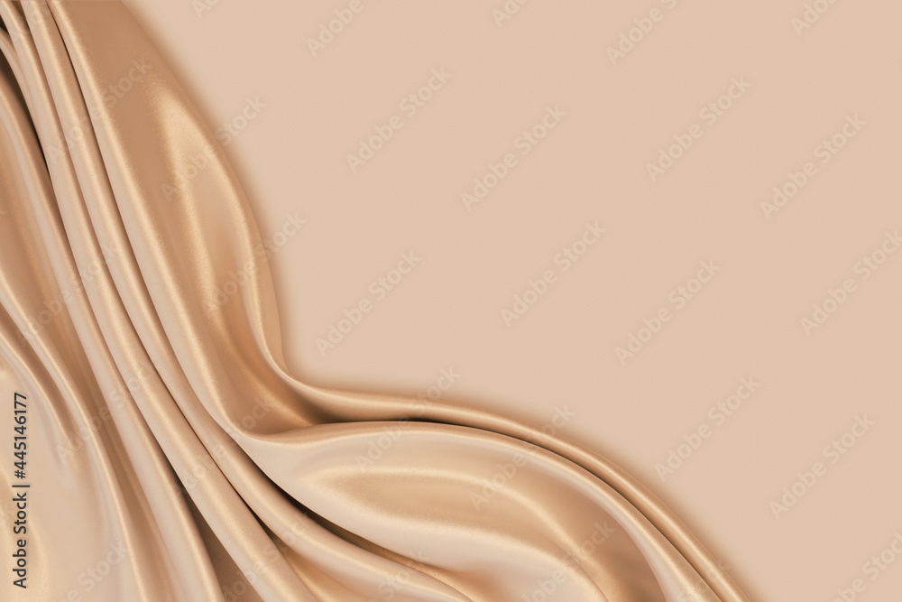 Wall mural beautiful elegant wavy light brown / beige satin silk luxury cloth fabric texture with monochrome ba