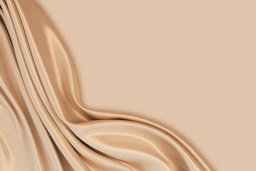 Beautiful elegant wavy light brown / beige satin silk luxury cloth fabric texture with monochrome...