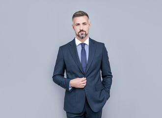 Fits perfect. grizzled boss. confident businessman in formalwear. business success.