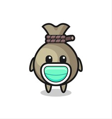 cute money sack cartoon wearing a mask