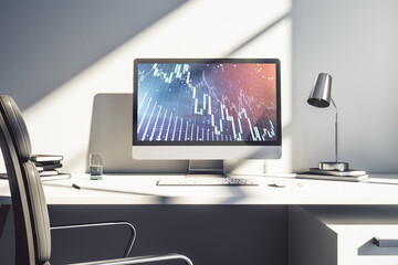 Naklejka premium Computer monitor with abstract financial graph, finance and trading concept. 3D Rendering