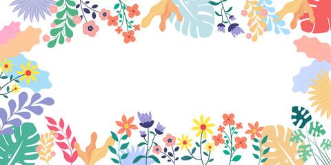 Summer concept design with leaves and flowers, colorful design, summer background and banner vector illustration.