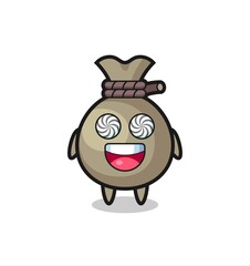 cute money sack character with hypnotized eyes