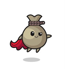cute money sack superhero character is flying