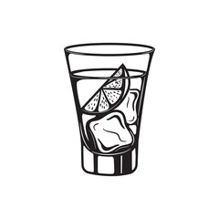 alcohol drinks glass engraving vector set. Vodka, whiskey and cognac. Isolated black and white vintage style . - 445149183