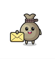 cartoon illustration of money sack holding a yellow letter
