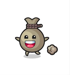 the happy money sack cartoon with running pose