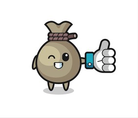 cute money sack with social media thumbs up symbol