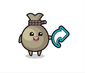 cute money sack hold social media share symbol